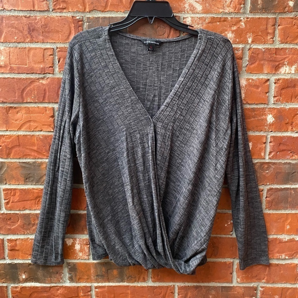 Rock & Republic XL Gray Vneck Wrap Long Sleeve Top